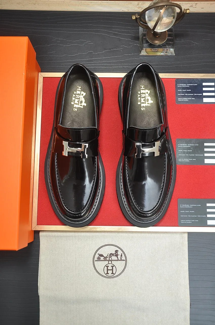 Men's men's shoes 💰720💶【[Hermes HERMES】】(High-end Niuli) New 🍀 HERMES - top version of classic casual leather shoes! Made of imported original cowhide, the inner top layer is comfortable cowhide lining! Original wear-resistant rubber foam outsole! High quality products! Code number 38-45 (45 customized)